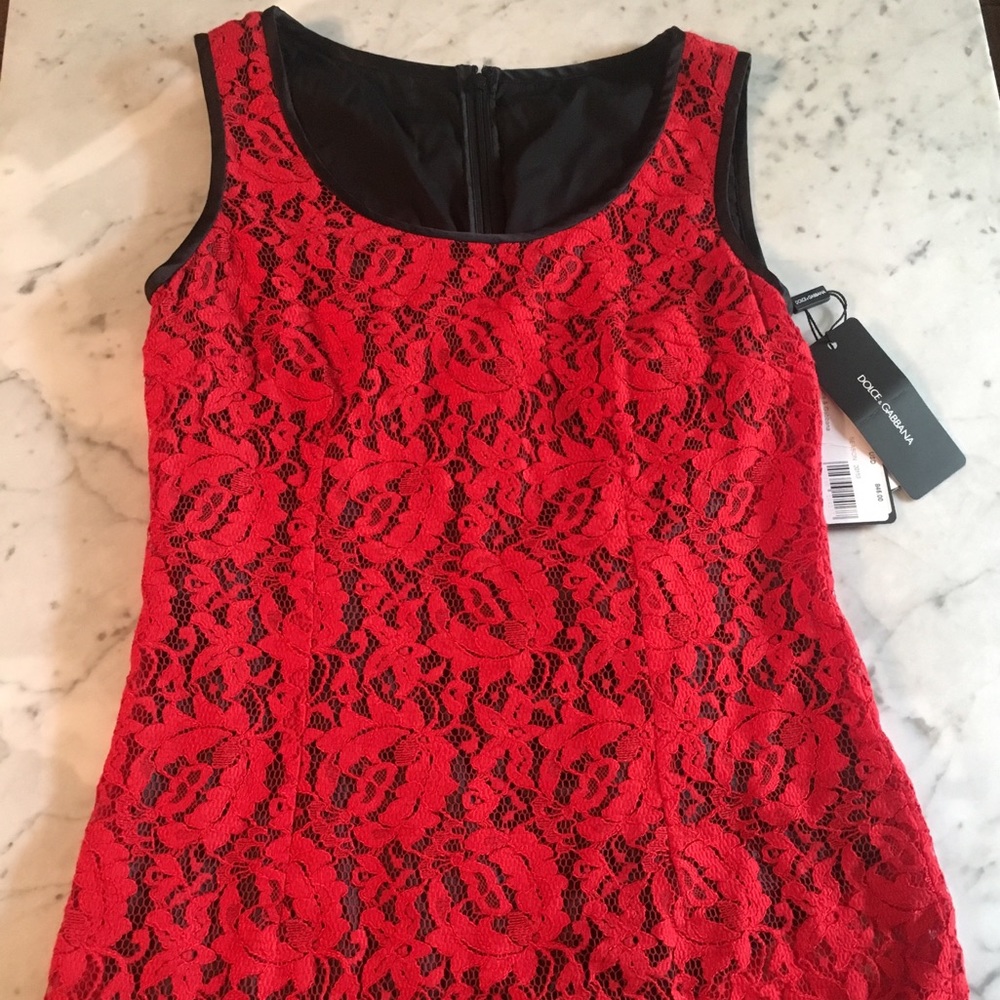 Dolce and Gabbana Red Floral Lace Blouse